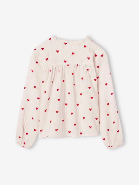 Personaliseerbare meisjesblouse van katoenen gaas ecru+lichtroze+wit, bedrukt - vertbaudet enfant 
