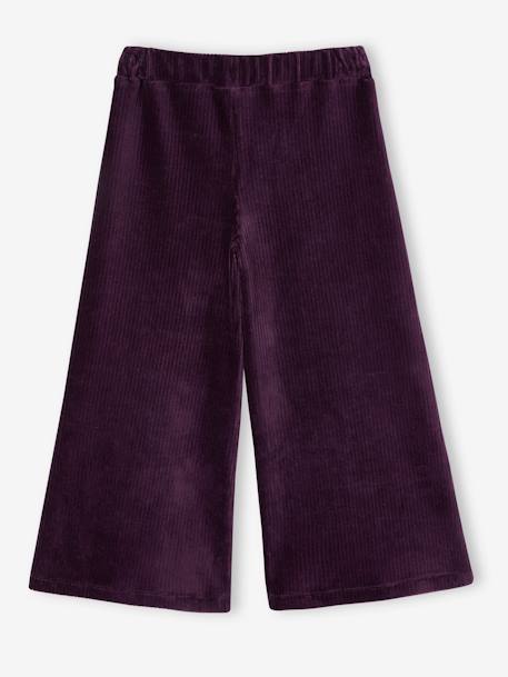 Wijde, fluwelen broek voor meisjes antraciet+bruin+chocoladebruin+ecru+grijsblauw+kaki+pruim+rozen+zachtpaars - vertbaudet enfant 