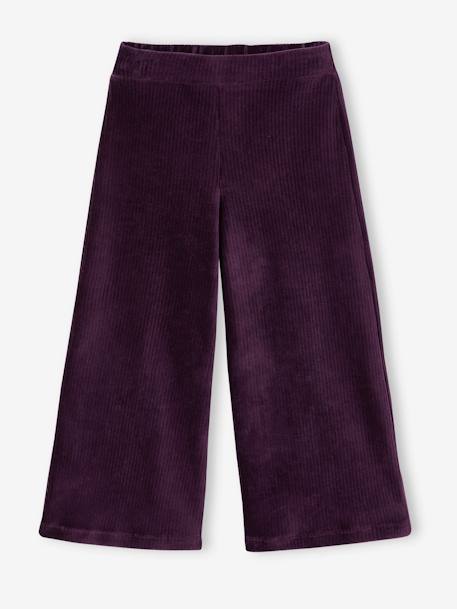 Wijde, fluwelen broek voor meisjes antraciet+bruin+chocoladebruin+ecru+grijsblauw+kaki+pruim+rozen+zachtpaars - vertbaudet enfant 