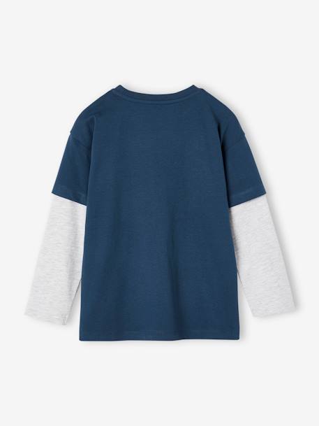 Jongensshirt met dubbele mouwen blauw+gemêleerd wit+kaki+marineblauw+nachtblauw - vertbaudet enfant 
