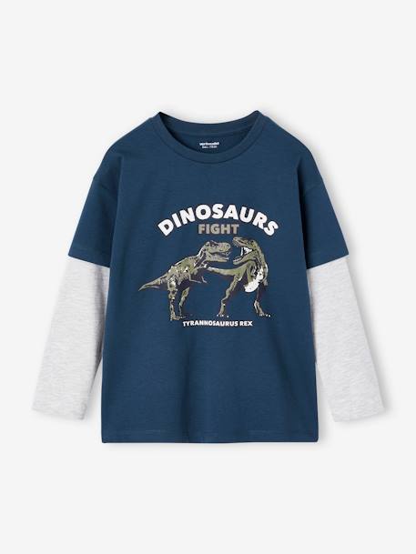 Jongensshirt met dubbele mouwen blauw+gemêleerd wit+kaki+marineblauw+nachtblauw - vertbaudet enfant 