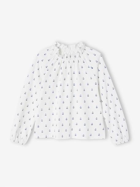 T-shirt met ruches en elastische kraag voor meisjes ecru+marineblauw+vanille - vertbaudet enfant 