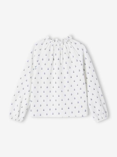 T-shirt met ruches en elastische kraag voor meisjes ecru+marineblauw+vanille - vertbaudet enfant 