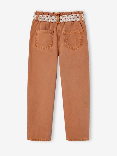 Paperbag broek voor meisjes met sjaal-riem met bloemen kaneel+zachtpaars - vertbaudet enfant 