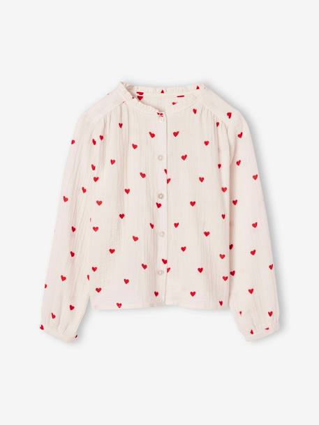 Personaliseerbare meisjesblouse van katoenen gaas ecru+lichtroze+wit, bedrukt - vertbaudet enfant 