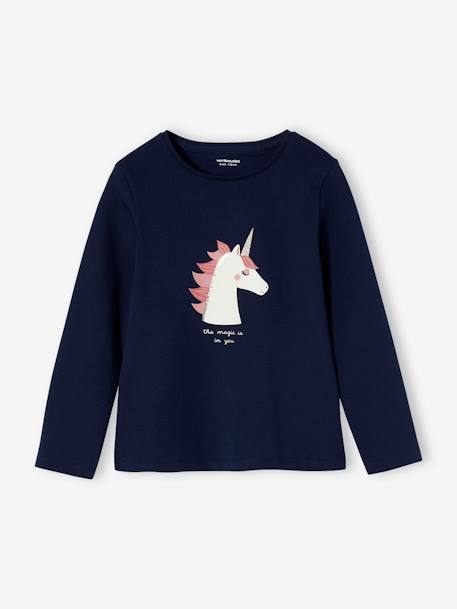Shirt met konijnmotief en sierstrik voor meisjes marineblauw - vertbaudet enfant 