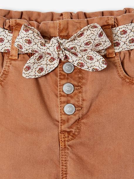 Paperbag broek voor meisjes met sjaal-riem met bloemen kaneel+zachtpaars - vertbaudet enfant 