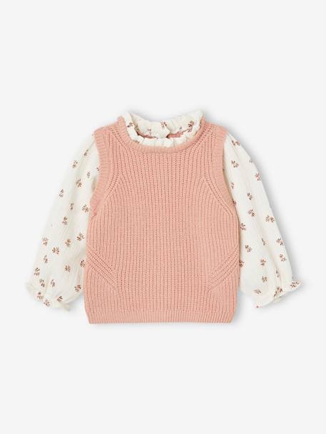2-in-1 trui baby ecru+hemelsblauw+roze (poederkleur) - vertbaudet enfant 