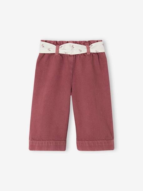 Wijde broek met kleur babymeisje met riem om te strikken beige+donkerpaars+karamel - vertbaudet enfant 