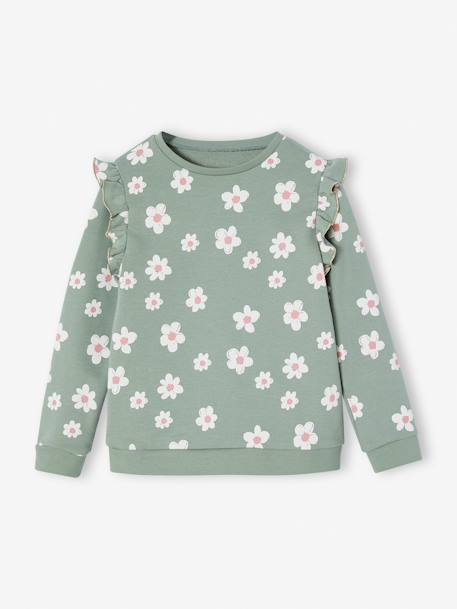 Meisjessweater met ruches op de mouwen groengrijs+inktblauw+vanille - vertbaudet enfant 