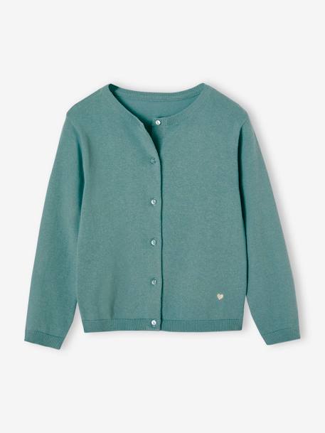Meisjesvest Basics van fijn breisel antraciet+gemêleerd beige+grijsblauw+marineblauw+pruim+rozenhout+smaragdgroen+vanille - vertbaudet enfant 