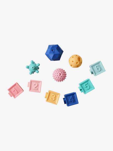 Set van 6 kubussen en 4 activiteitenballen meerkleurig - vertbaudet enfant 