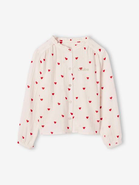 Personaliseerbare meisjesblouse van katoenen gaas ecru+lichtroze+wit, bedrukt - vertbaudet enfant 