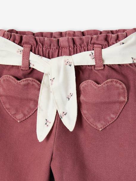 Wijde broek met kleur babymeisje met riem om te strikken beige+donkerpaars+karamel - vertbaudet enfant 