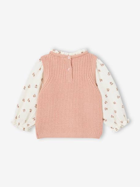 2-in-1 trui baby ecru+hemelsblauw+roze (poederkleur) - vertbaudet enfant 