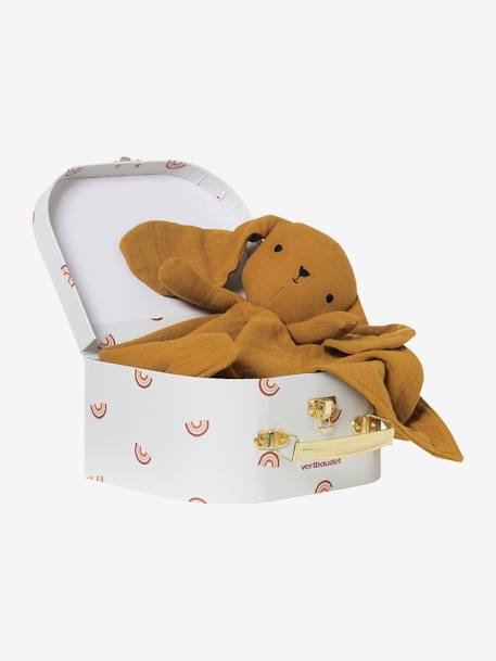 Knuffel van katoengaas met koffertje blauw+okergeel - vertbaudet enfant 