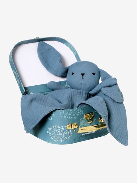 Knuffel van katoengaas met koffertje blauw+okergeel - vertbaudet enfant 