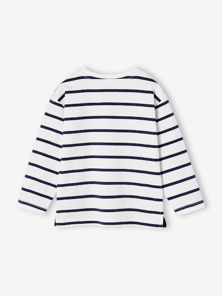 Aanpasbaar jongensshirt met strepen blauwgroen+ecru+rood - vertbaudet enfant 