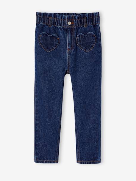 Paperbag jeans meisjes zakken hartjes denimgrijs+middenblauw+ongewassen denim - vertbaudet enfant 