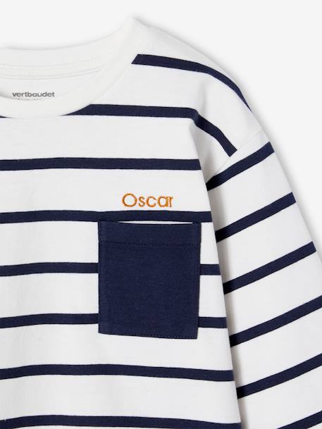 Aanpasbaar jongensshirt met strepen blauwgroen+ecru+rood - vertbaudet enfant 