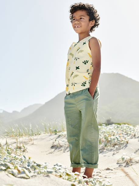 Lichte jongensbroek katoen/linnen gemêleerd beige+nachtblauw+saliegroen - vertbaudet enfant 