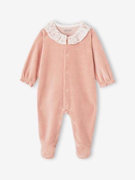 Aanpasbaar fluwelen slaappakje voor baby met kraag roze (poederkleur)+saliegroen - vertbaudet enfant 