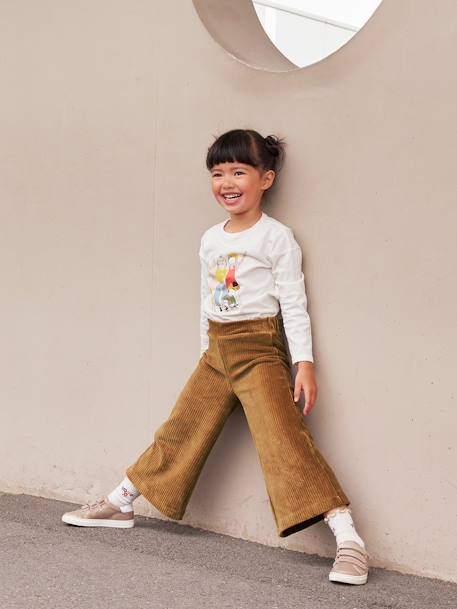 Wijde, fluwelen broek voor meisjes antraciet+bruin+chocoladebruin+ecru+grijsblauw+kaki+pruim+rozen+zachtpaars - vertbaudet enfant 