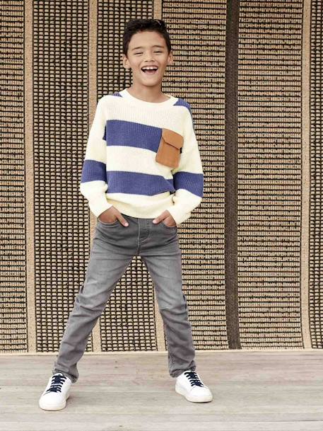 Rechte fleecebroek jongens denim look DARK GROSS+denim grijs+double stone+gebleekt denim+STONE MIDDEN+zwart denim - vertbaudet enfant 