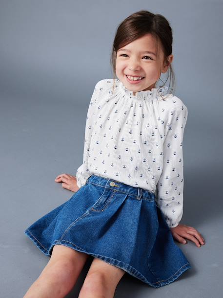 T-shirt met ruches en elastische kraag voor meisjes ecru+marineblauw+vanille - vertbaudet enfant 