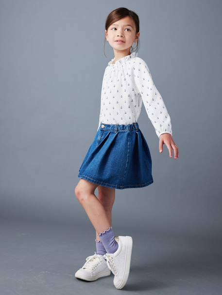 Meisjesplooirok van jeans denimgrijs+stone - vertbaudet enfant 