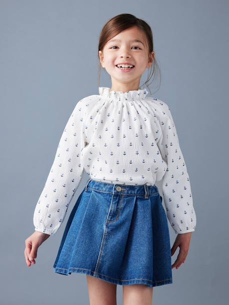 Meisjesplooirok van jeans denimgrijs+stone - vertbaudet enfant 