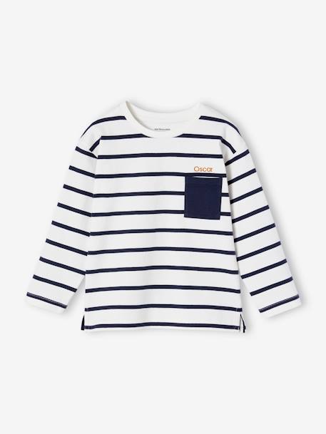 Aanpasbaar jongensshirt met strepen blauwgroen+ecru+rood - vertbaudet enfant 