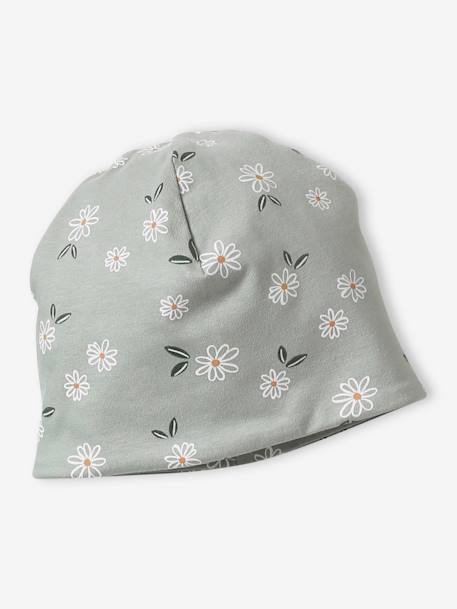 Gebloemde meisjesset muts + snood groengrijs+roze (poederkleur) - vertbaudet enfant 