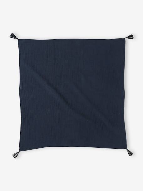 Gepersonaliseerde effen sjaal met kwastjes voor meisjes van biokatoen marineblauw - vertbaudet enfant 
