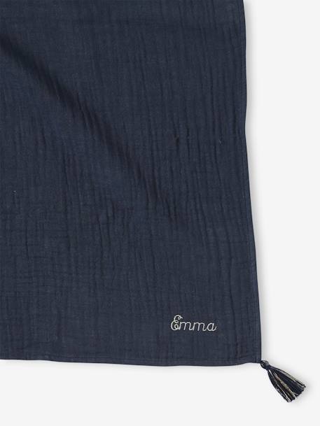 Gepersonaliseerde effen sjaal met kwastjes voor meisjes van biokatoen marineblauw - vertbaudet enfant 