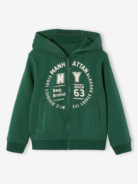 Ritssweater mt capuchon sport BASICS jongens 6400+antraciet+dennen - vertbaudet enfant 