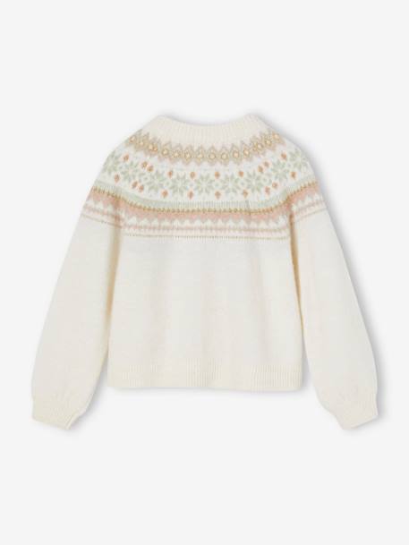 Jacquard meisjesvest met fantasiebreiwerk van glimmende draad ecru - vertbaudet enfant 