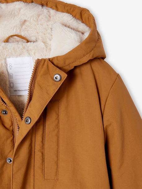 Ripstop parka met imitatiebontvoering voor jongens brons+marineblauw - vertbaudet enfant 