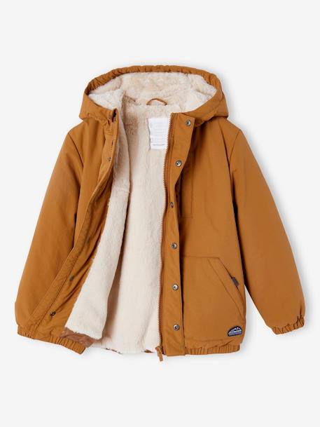 Ripstop parka met imitatiebontvoering voor jongens brons+marineblauw - vertbaudet enfant 