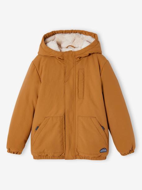 Ripstop parka met imitatiebontvoering voor jongens brons+marineblauw - vertbaudet enfant 
