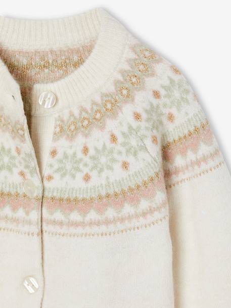 Jacquard meisjesvest met fantasiebreiwerk van glimmende draad ecru - vertbaudet enfant 