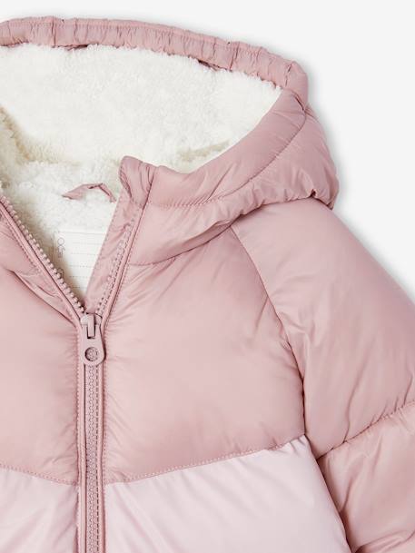 Donsjack met capuchon colorblock meisjes zachtpaars - vertbaudet enfant 