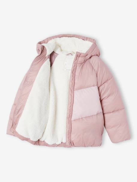 Donsjack met capuchon colorblock meisjes zachtpaars - vertbaudet enfant 