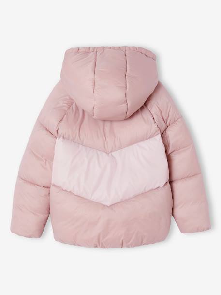 Donsjack met capuchon colorblock meisjes zachtpaars - vertbaudet enfant 