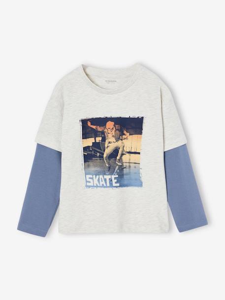 Jongensshirt met dubbele mouwen blauw+gemêleerd wit+kaki+marineblauw+nachtblauw - vertbaudet enfant 