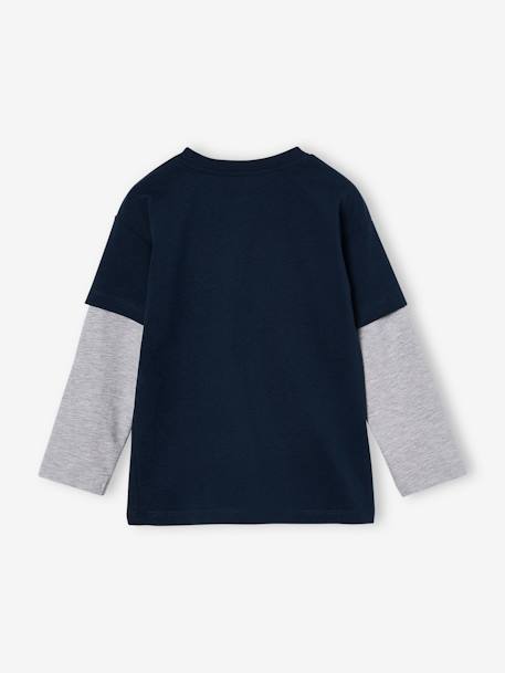 Jongensshirt met dubbele mouwen blauw+gemêleerd wit+kaki+marineblauw+nachtblauw - vertbaudet enfant 