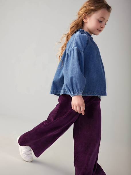 Wijde, fluwelen broek voor meisjes antraciet+bruin+chocoladebruin+ecru+grijsblauw+kaki+pruim+rozen+zachtpaars - vertbaudet enfant 