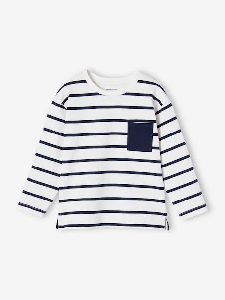 Aanpasbaar jongensshirt met strepen blauwgroen+ecru+rood - vertbaudet enfant 