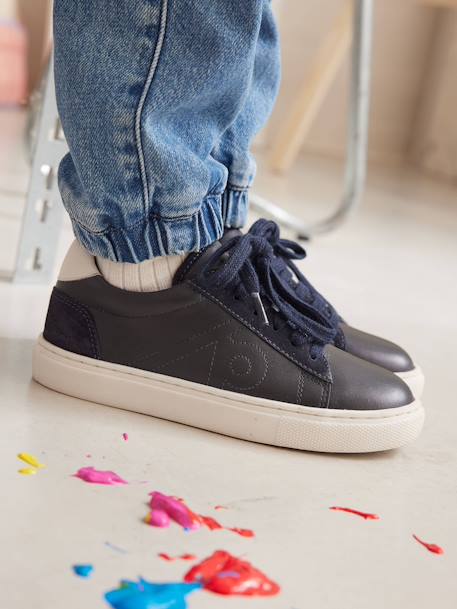 Leren kindersneakers marineblauw+wit - vertbaudet enfant 