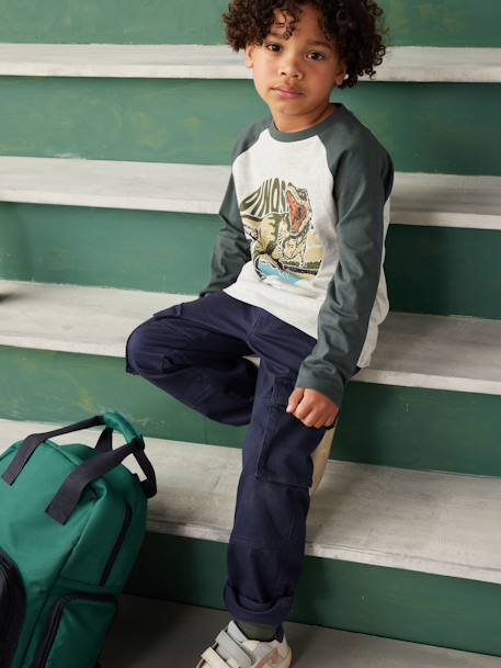 Oeko-Tex® grafisch jongens-T-shirt met raglanmouwen gemêleerd wit+kaki+korstmos+pecannoot - vertbaudet enfant 